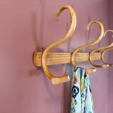 Porte manteau en bois courbé, 4 crochets, ancienne patère débu