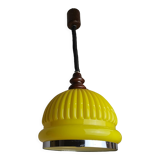 Lampe suspendue en verre nervuré jaune des années 1970