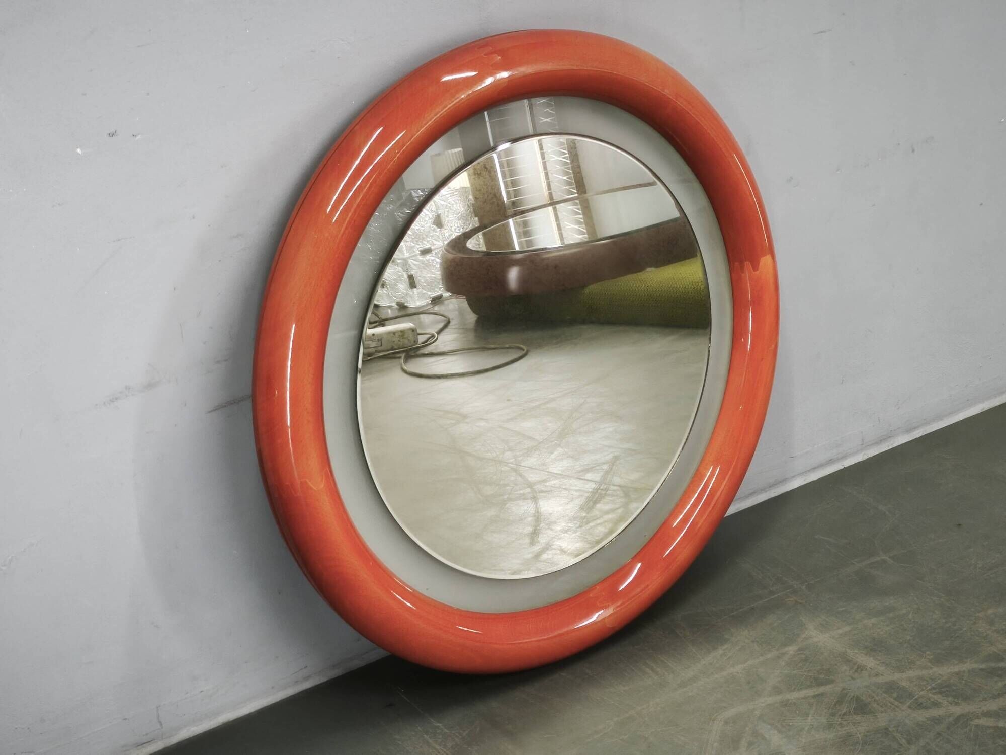 Italian Space Age Illuminated Round Wall Mirror, 1970s