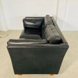 Vintage retro danish mogens hansen 2 person black leather sofa