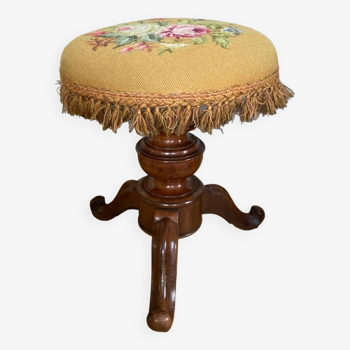 19th century walnut piano stool, cross-stitch pattern