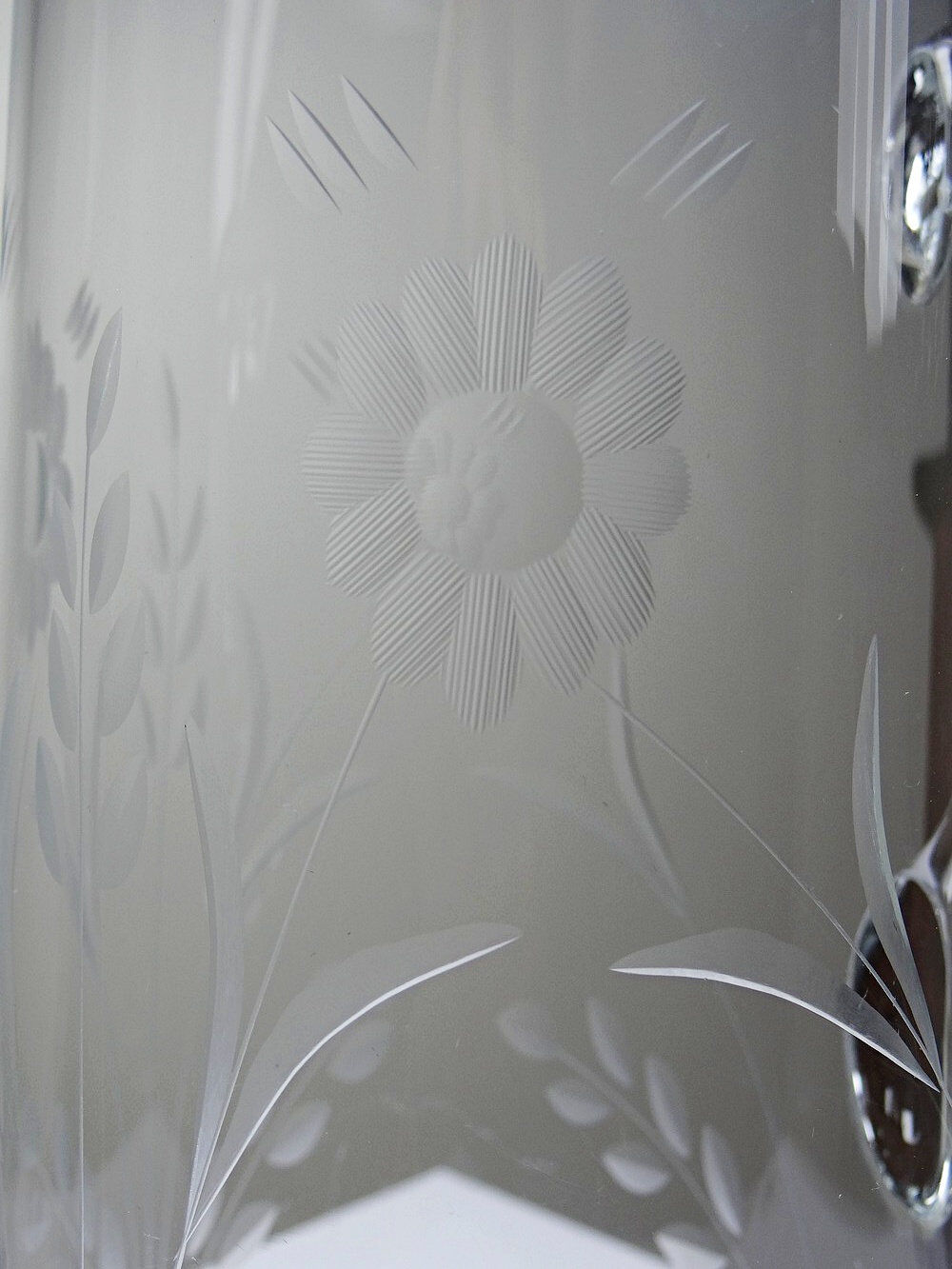 Old crystal/pulled glass pitcher engraved with floral decoration, Europe 1920-1930