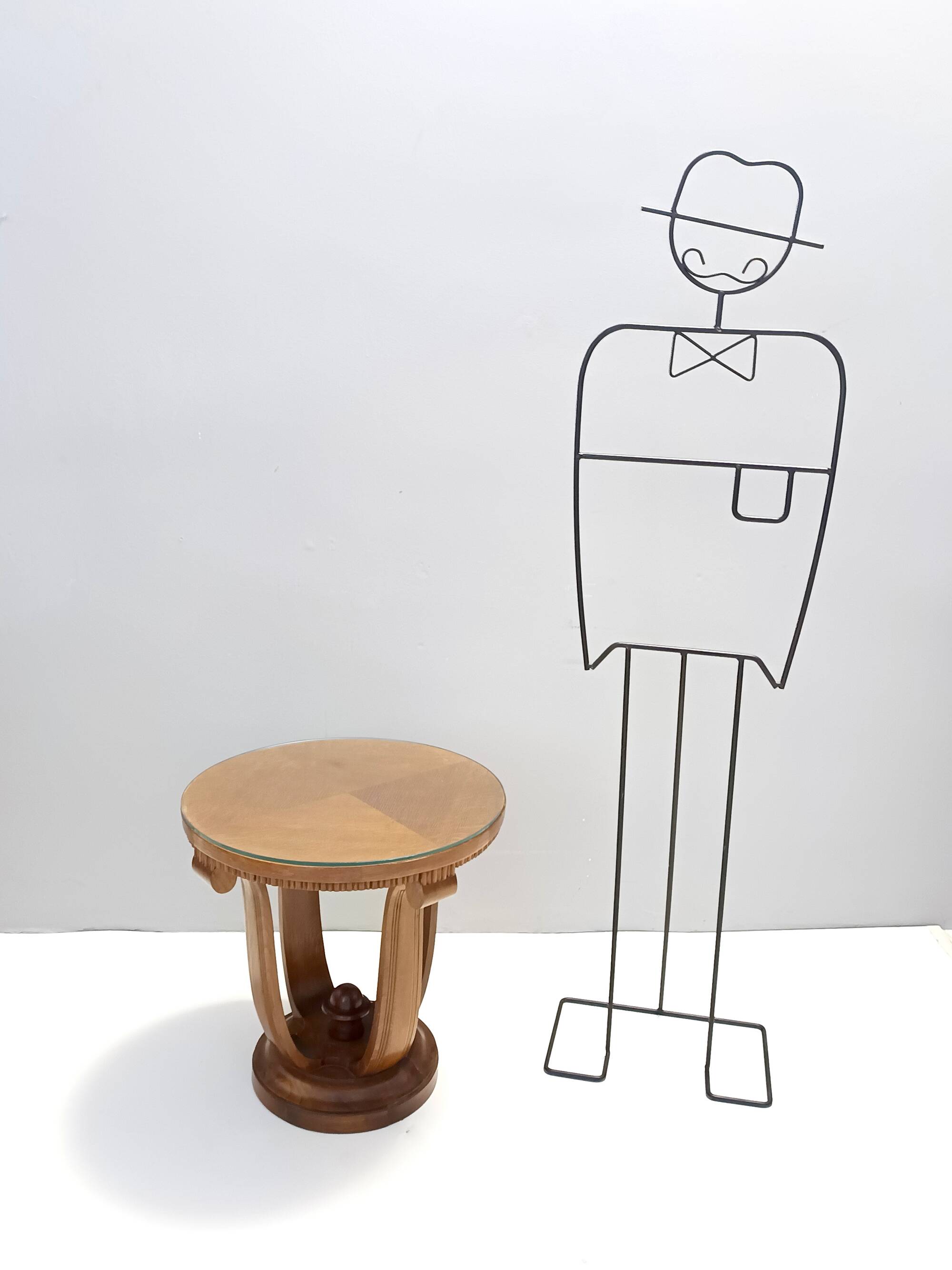 Art Deco Round Oak Durmast and Glass Coffee Table, Italy