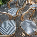 Ensemble de 6 fauteuils bistrot de terrasse en rotin type "parisienne".