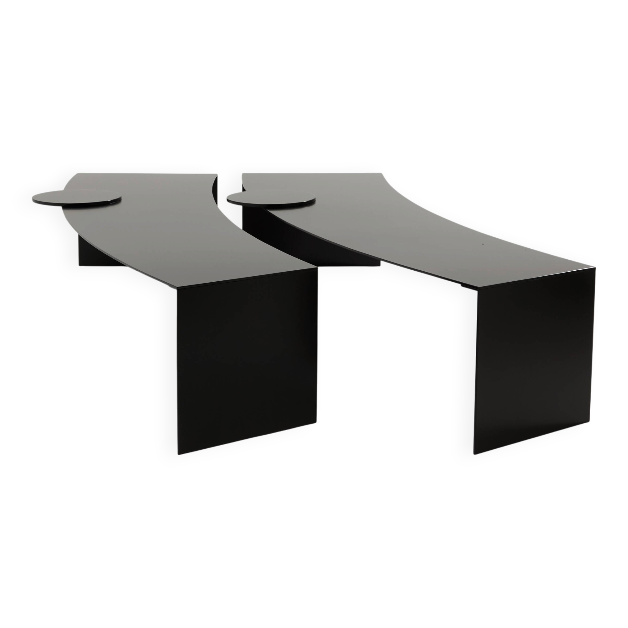Gilles Derain pair of metal coffee tables edition Lumen 1986