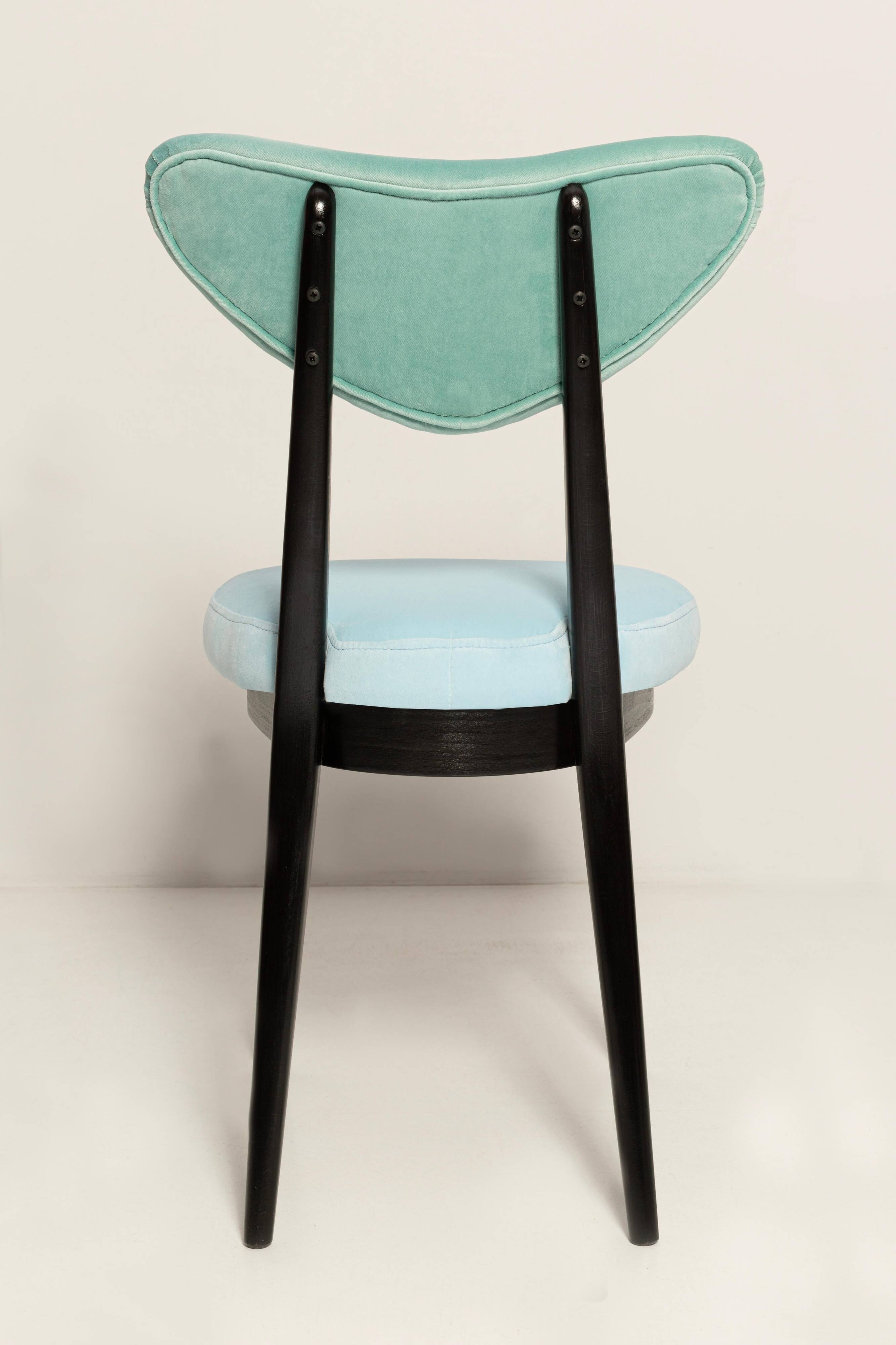 Mid-century heart-shaped chair in mixed green and blue velvet, Europe, 1960s.