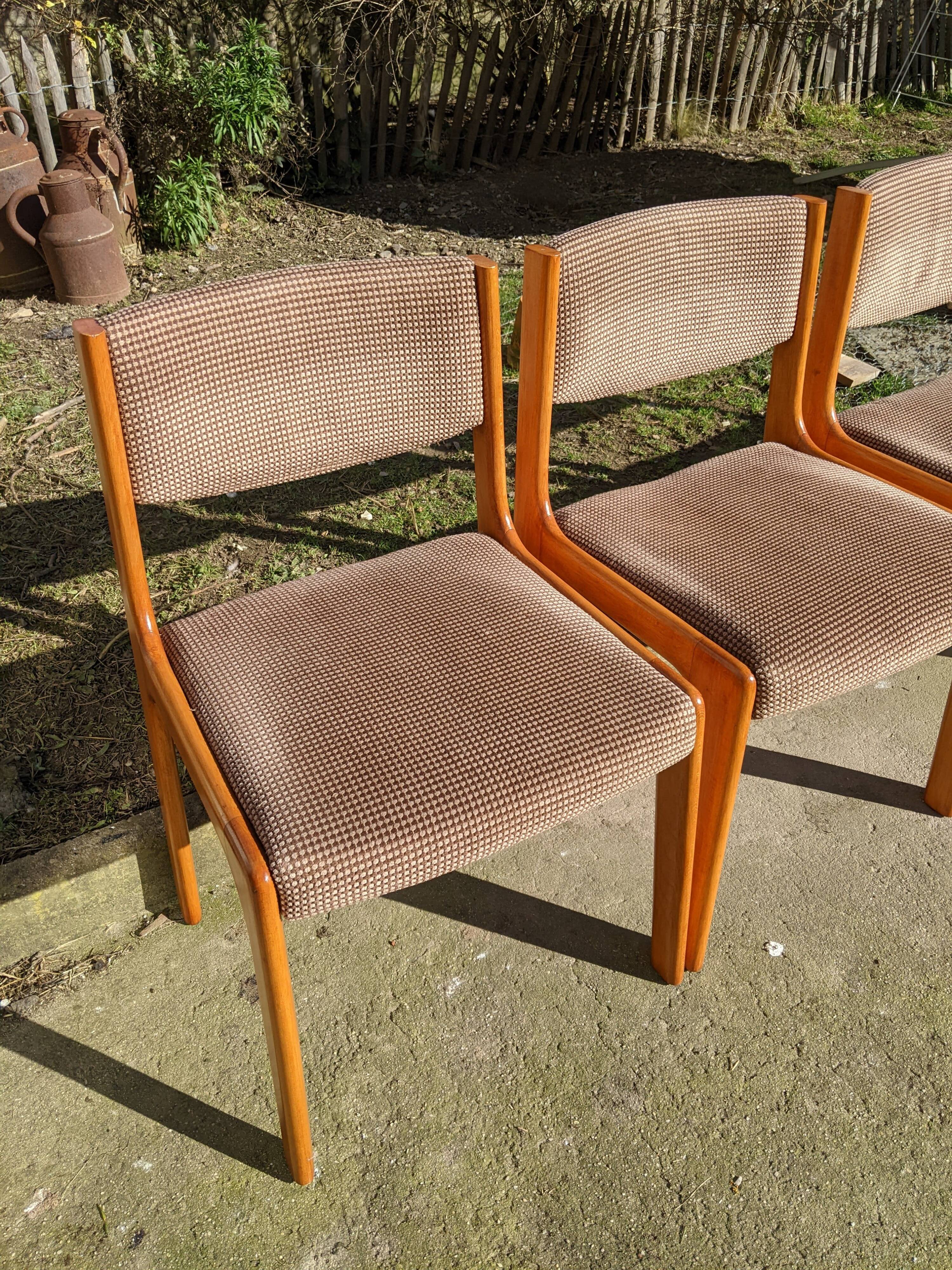 Series of 4 Scandinavian beech chairs with velvet seats