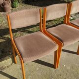 Series of 4 Scandinavian beech chairs with velvet seats