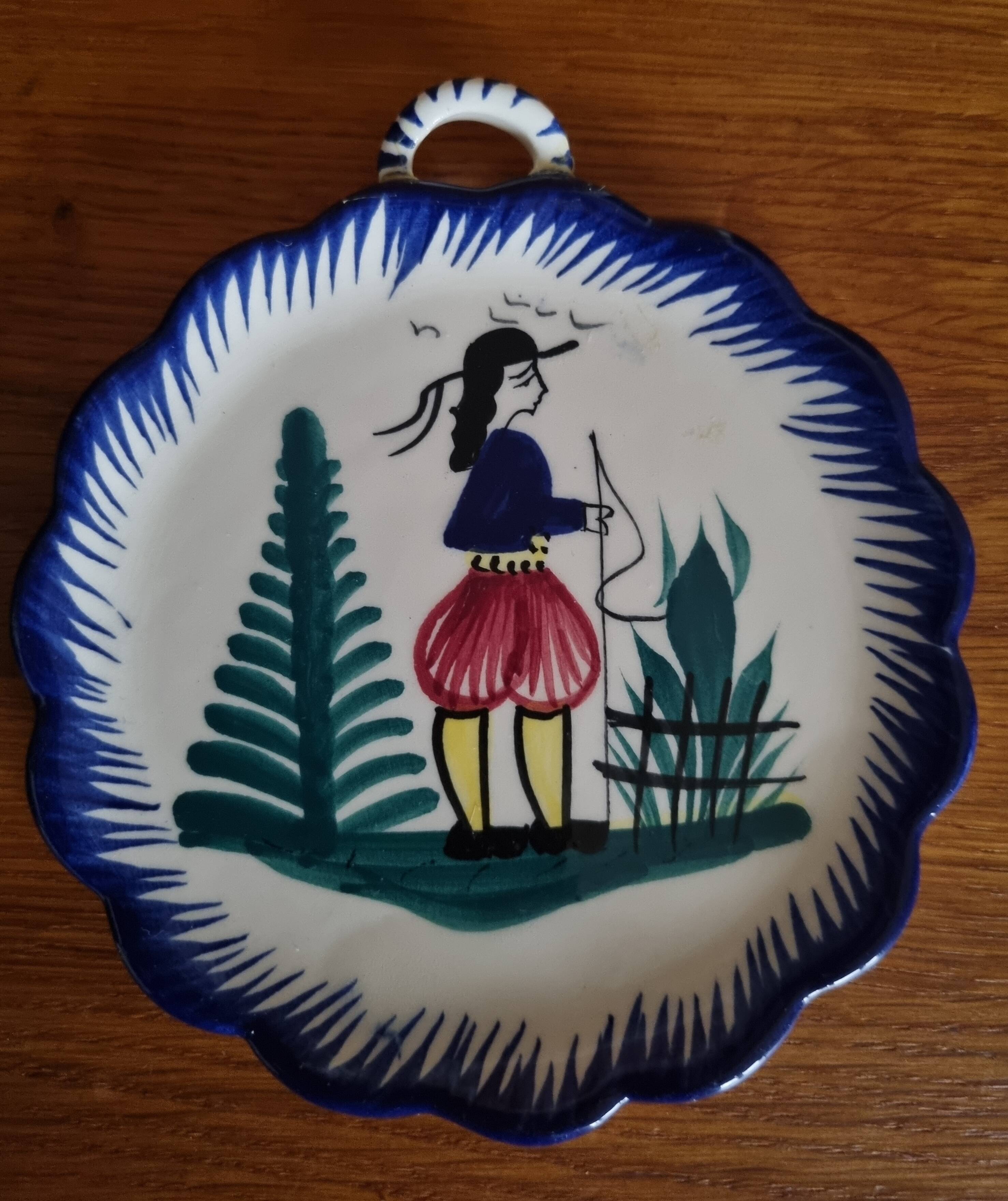 Old Breton ceramic plaque to hang in Quimper faience.