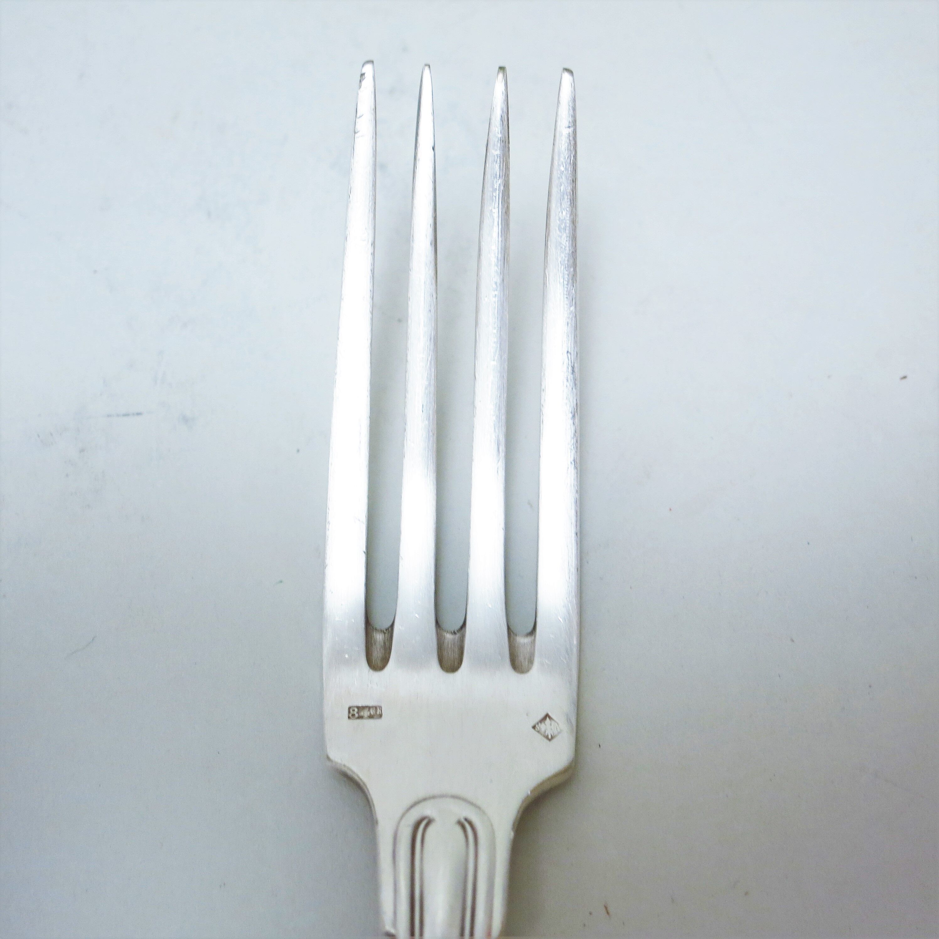 Set of six forks in silver metal mesh model
