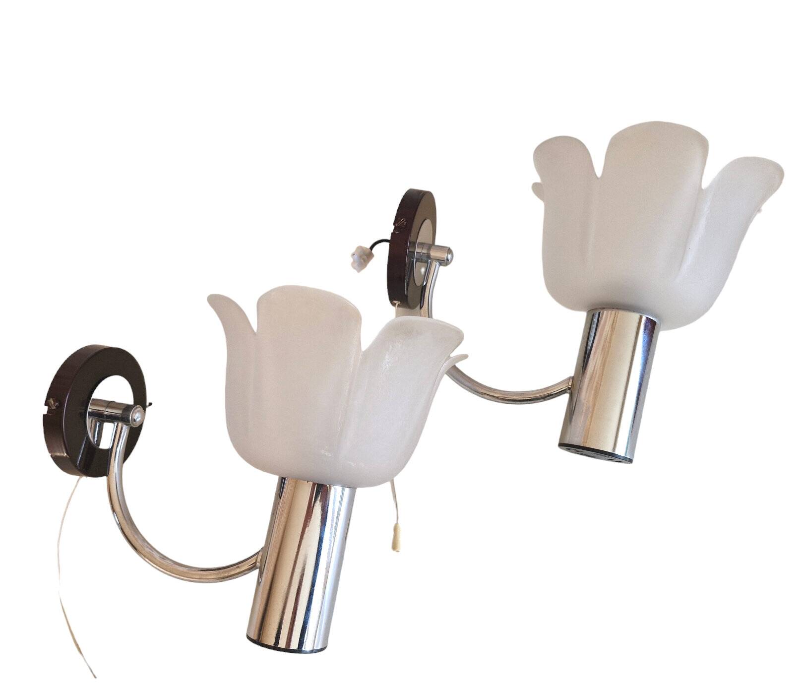 Vintage glass and chrome wall lights from the 70s