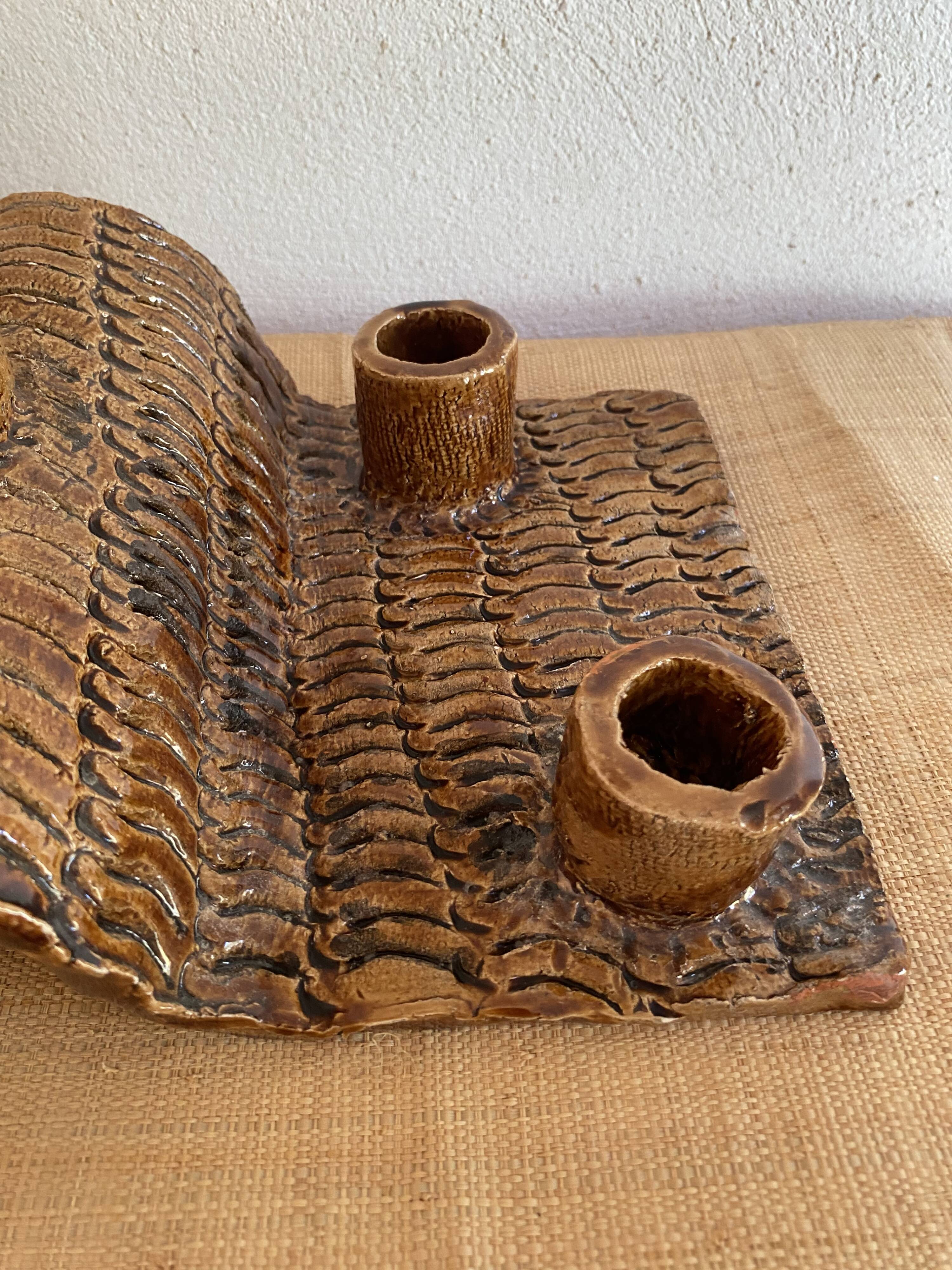 Terracotta candlestick with 5 holders, 1980s.
