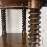 Brutalist wood turned wine press side table in the style of Charles Dudouyt
