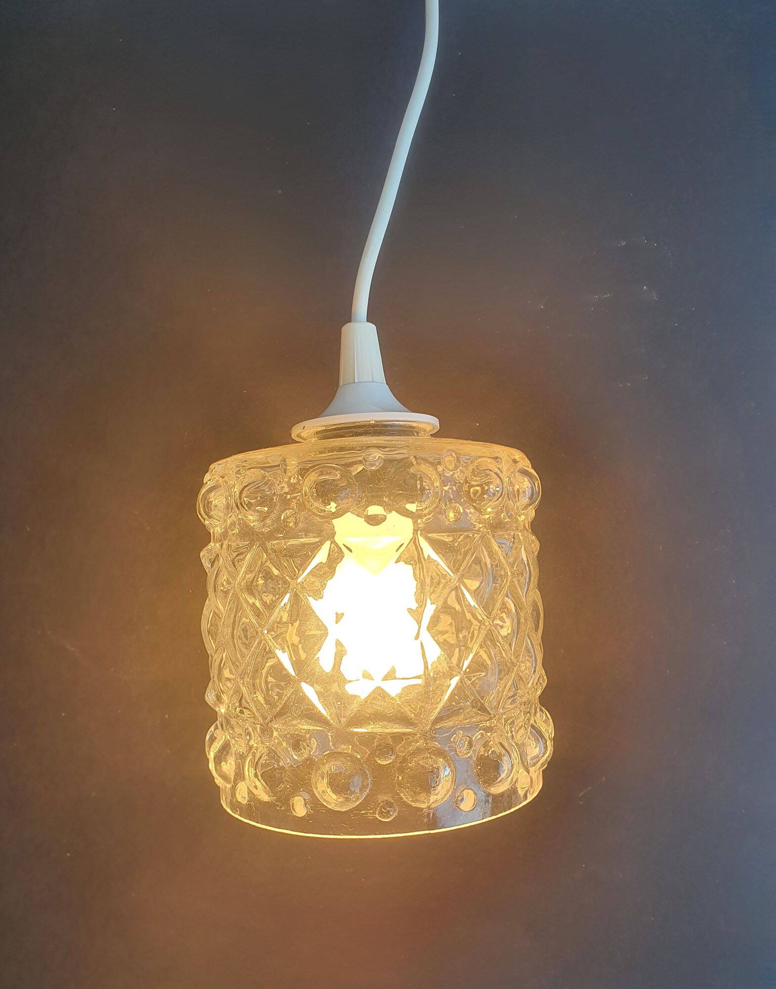 Pair of vintage 1970s glass pendant lights