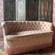 Small vintage 2-seater sofa from the 70s in Hollywood Regency style, satin pink.