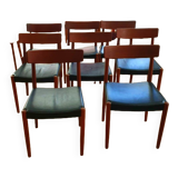 Suite of 8 60s chairs - Teak and black leather - Designer Nils Jonsson by Troeds Bjärnum (Sweden)