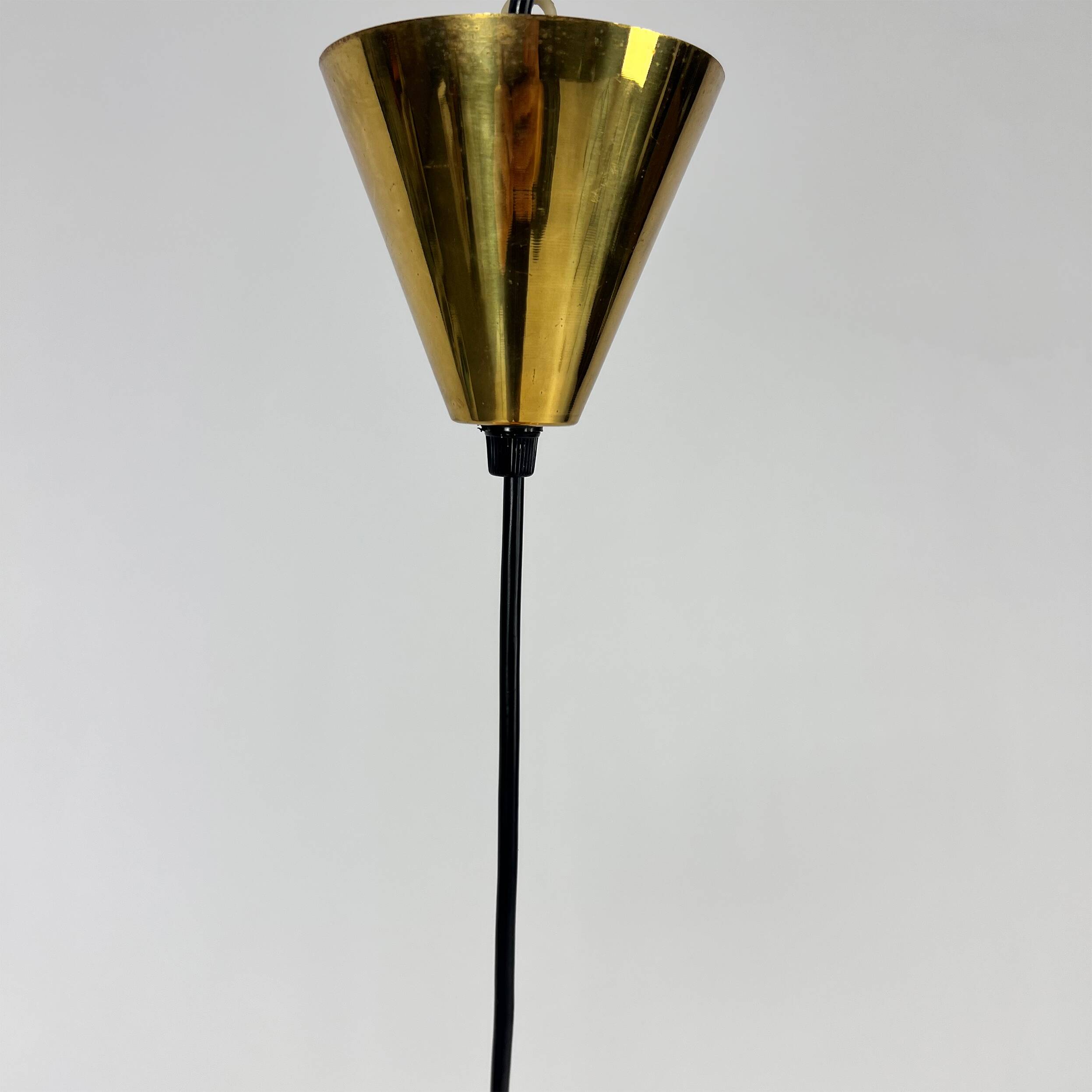 Mid Century Scandinavian Brass and Teak Pendant, 1960s