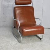 Space age armchair, metal and imitation leather. Circa 1960