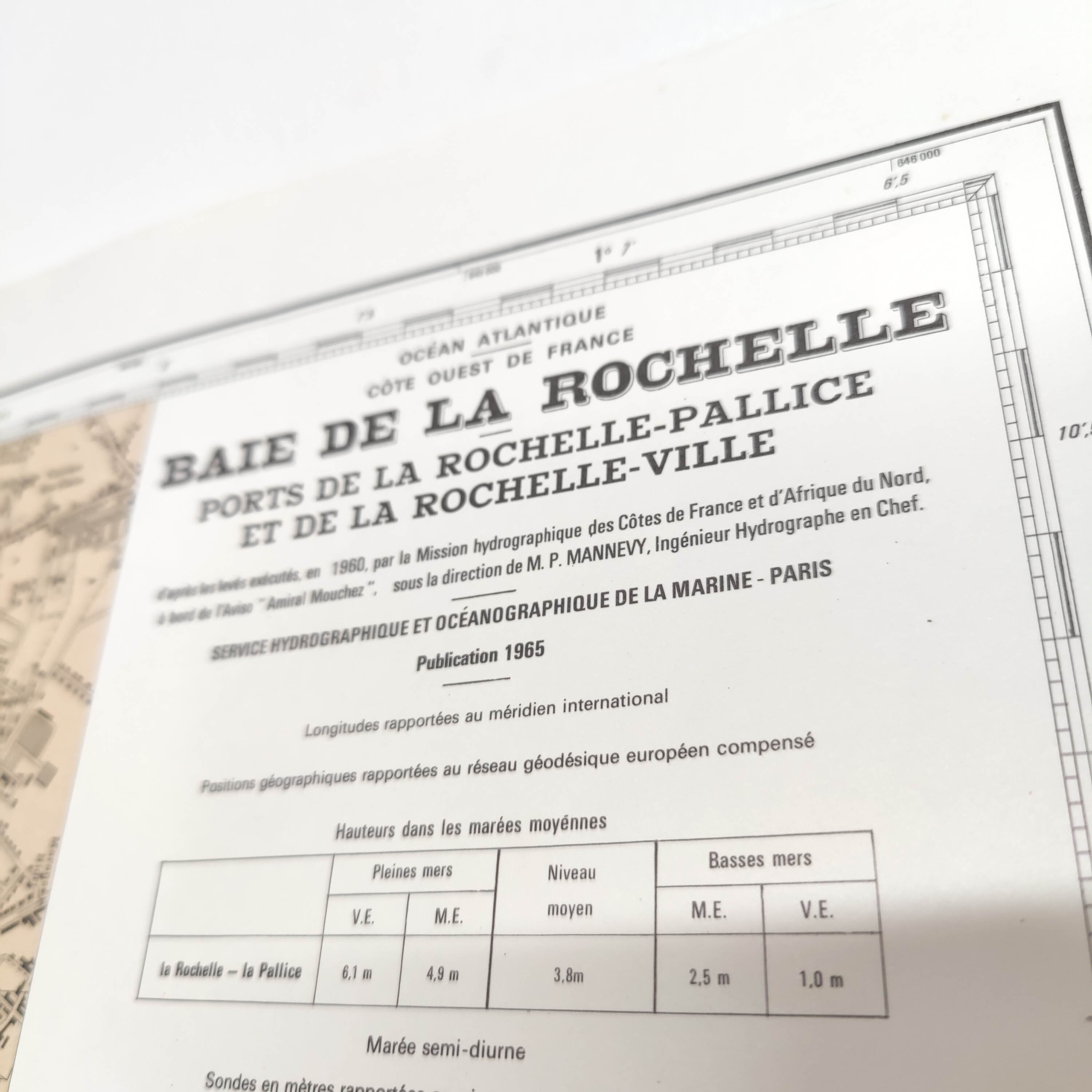 Vintage map of the bay of La Rochelle Charente Maritime 1965