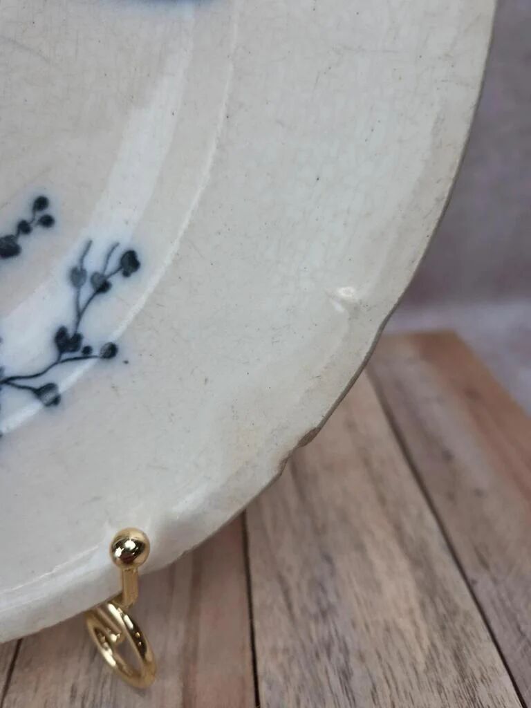 Antique Longwy plate – Japanese model – black and white bird decoration