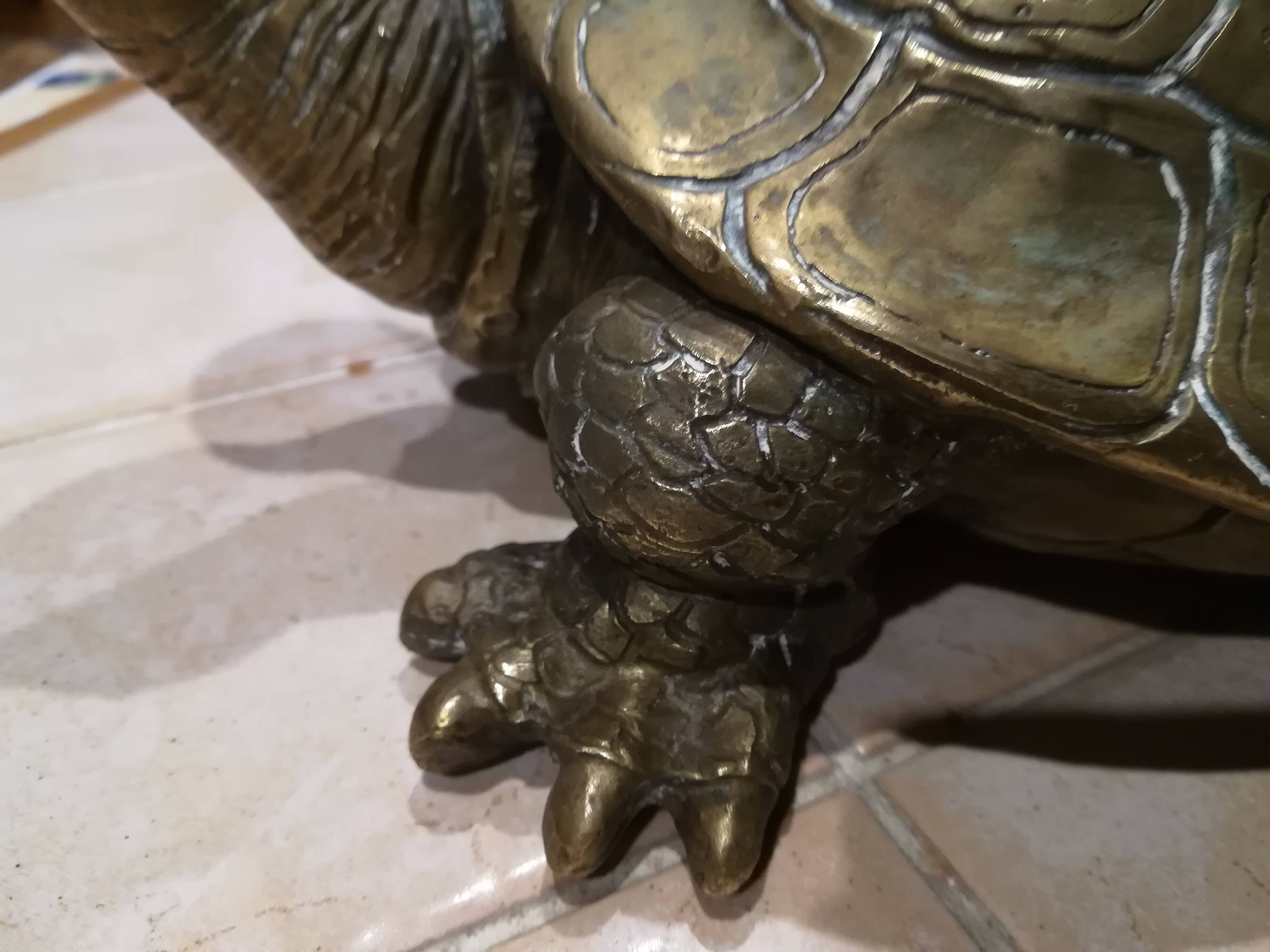 20th century brass turtle with golden patina
