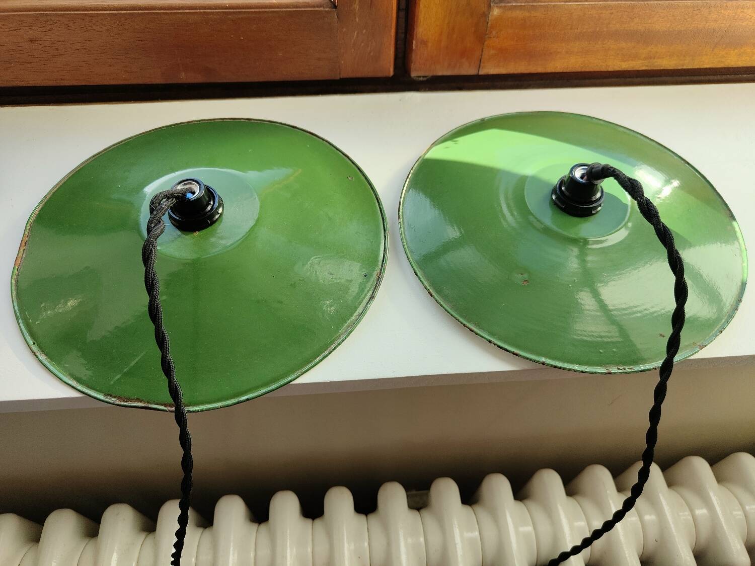 Enameled sheet metal pendant lights