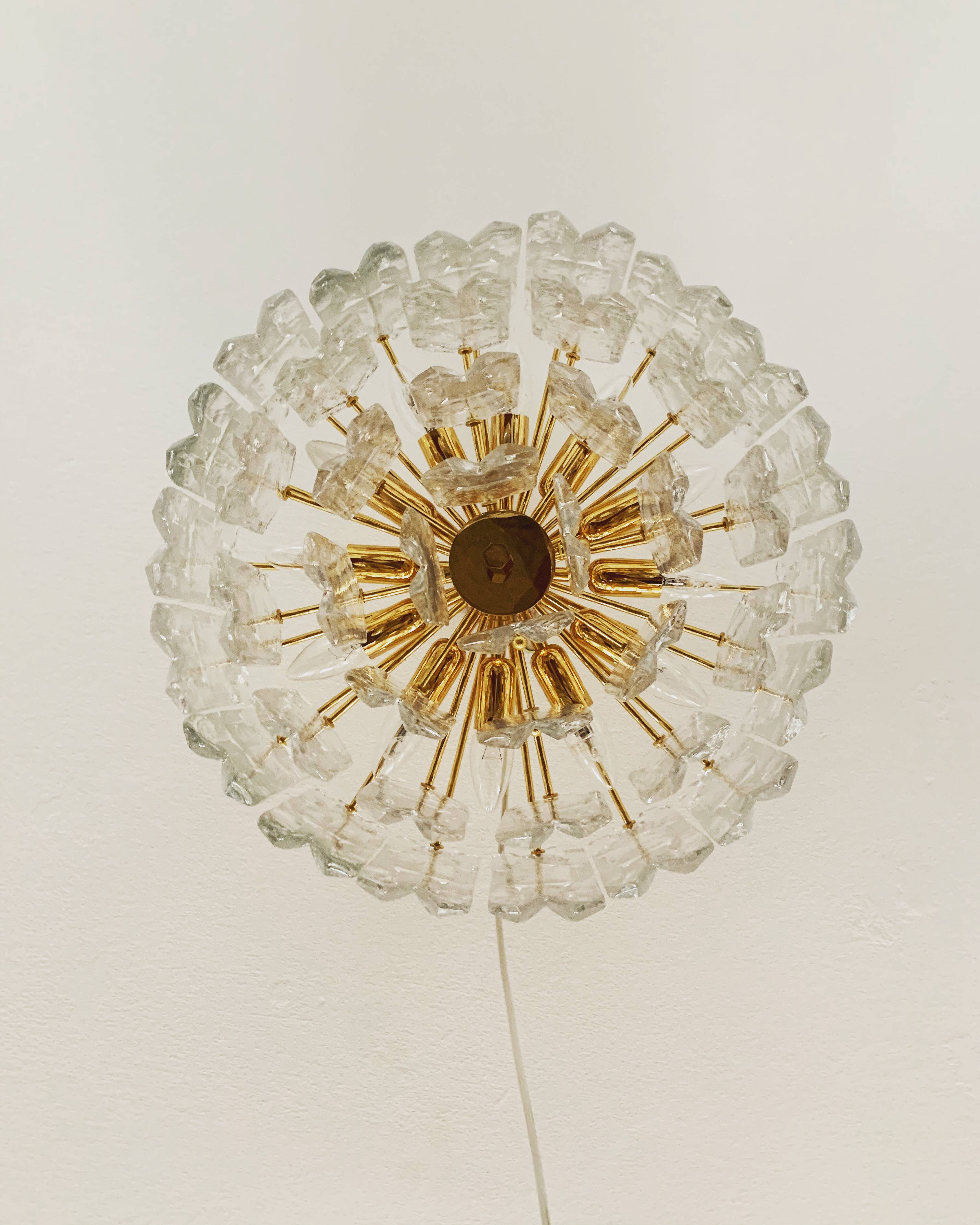 Gilded ice glass ceiling chandelier by J.T. Kalmar