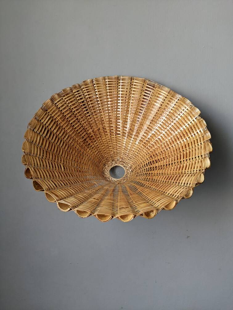 Vintage rattan wicker lampshade pendant light, handmade bohemian