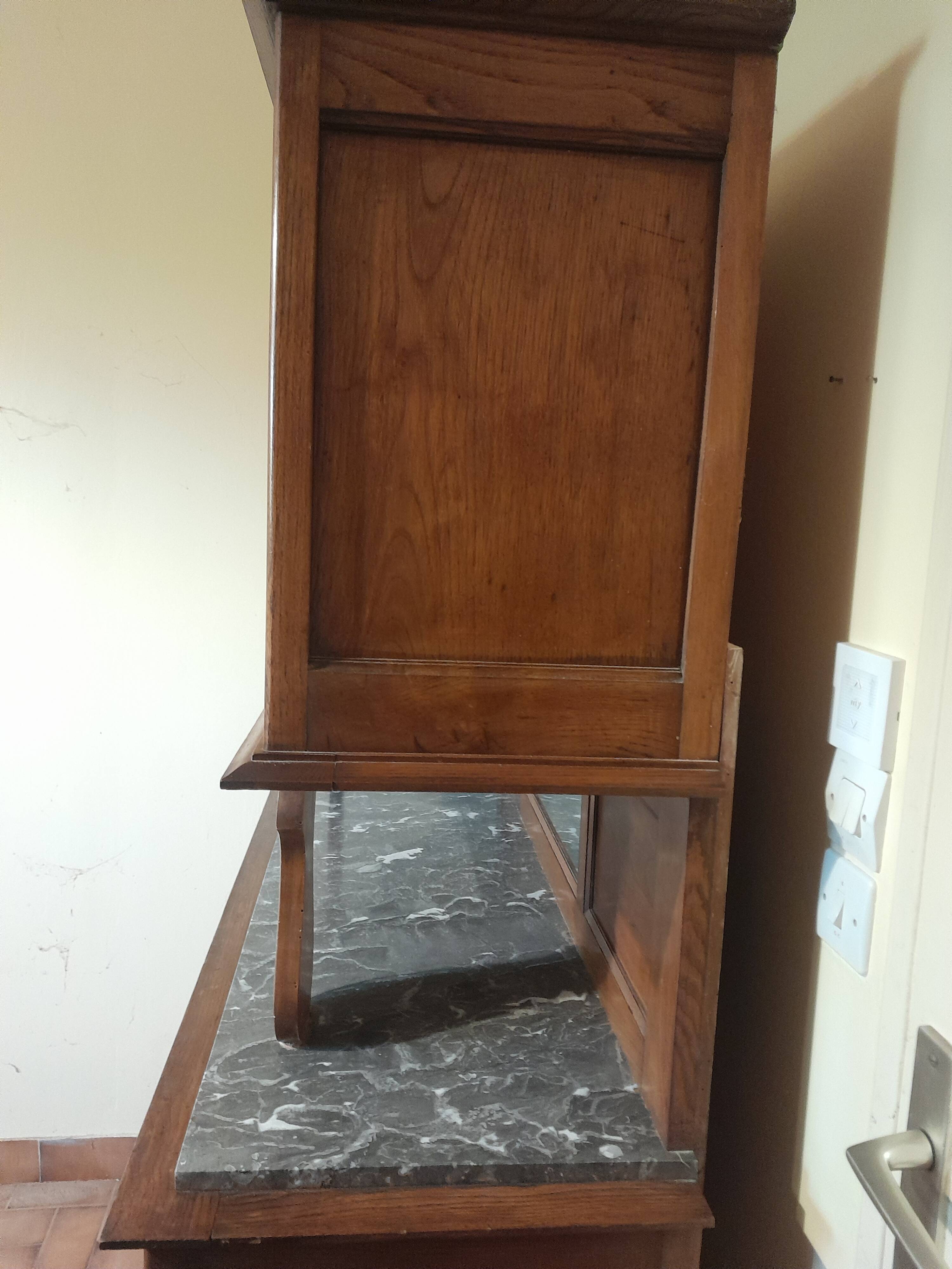 Antique two-body buffet in carved wood - marble top - very good condition