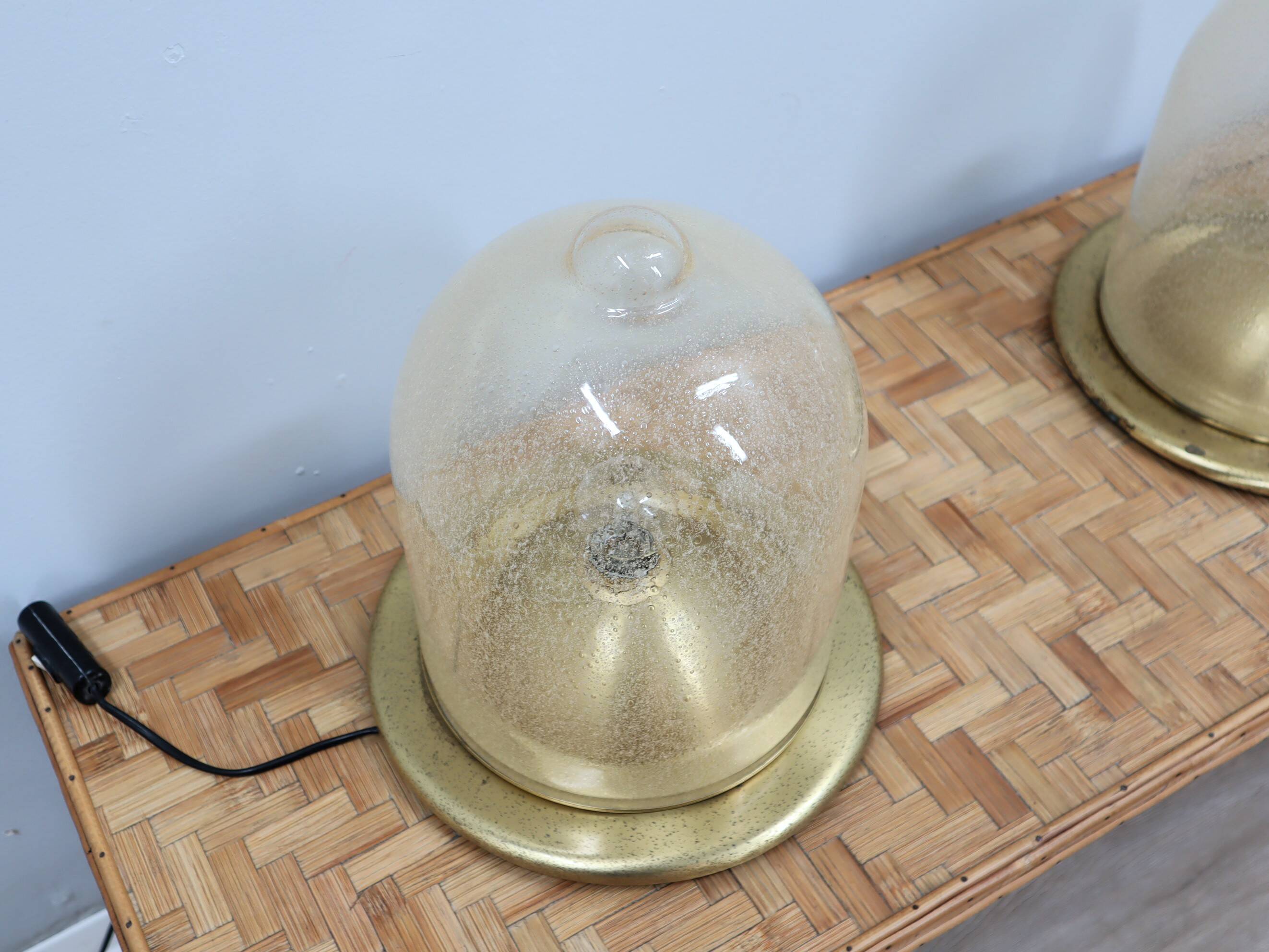 Pair of La Murrina 1970s dome lamps pulegoso glass & gilded brass