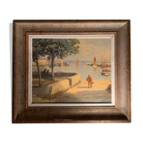 Oil on canvas signed with beautiful craftsmanship representing a Breton port.