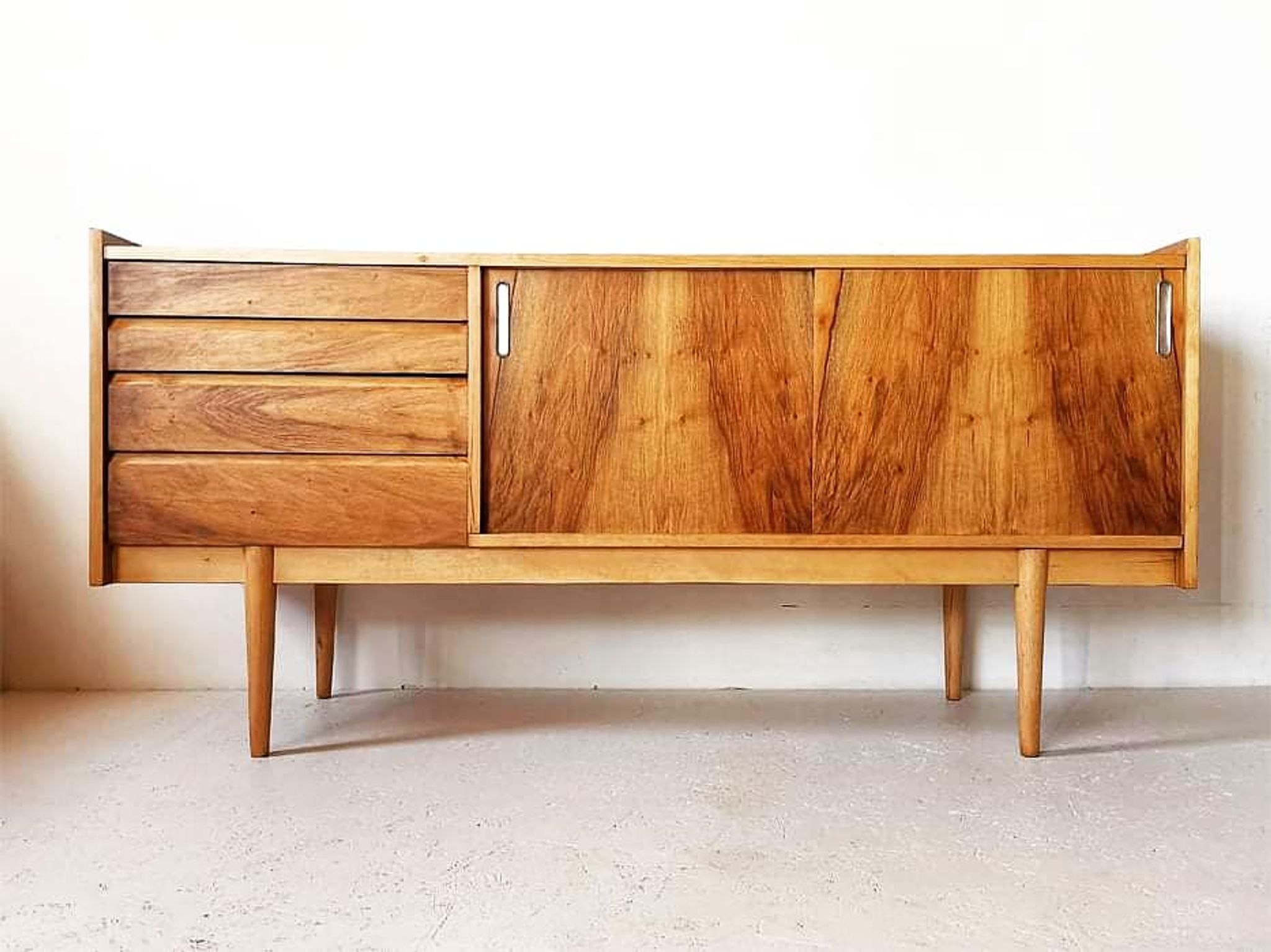 Walnut veneer row edition Bytomskie Zaklady, Polish Mid-Century 1960s