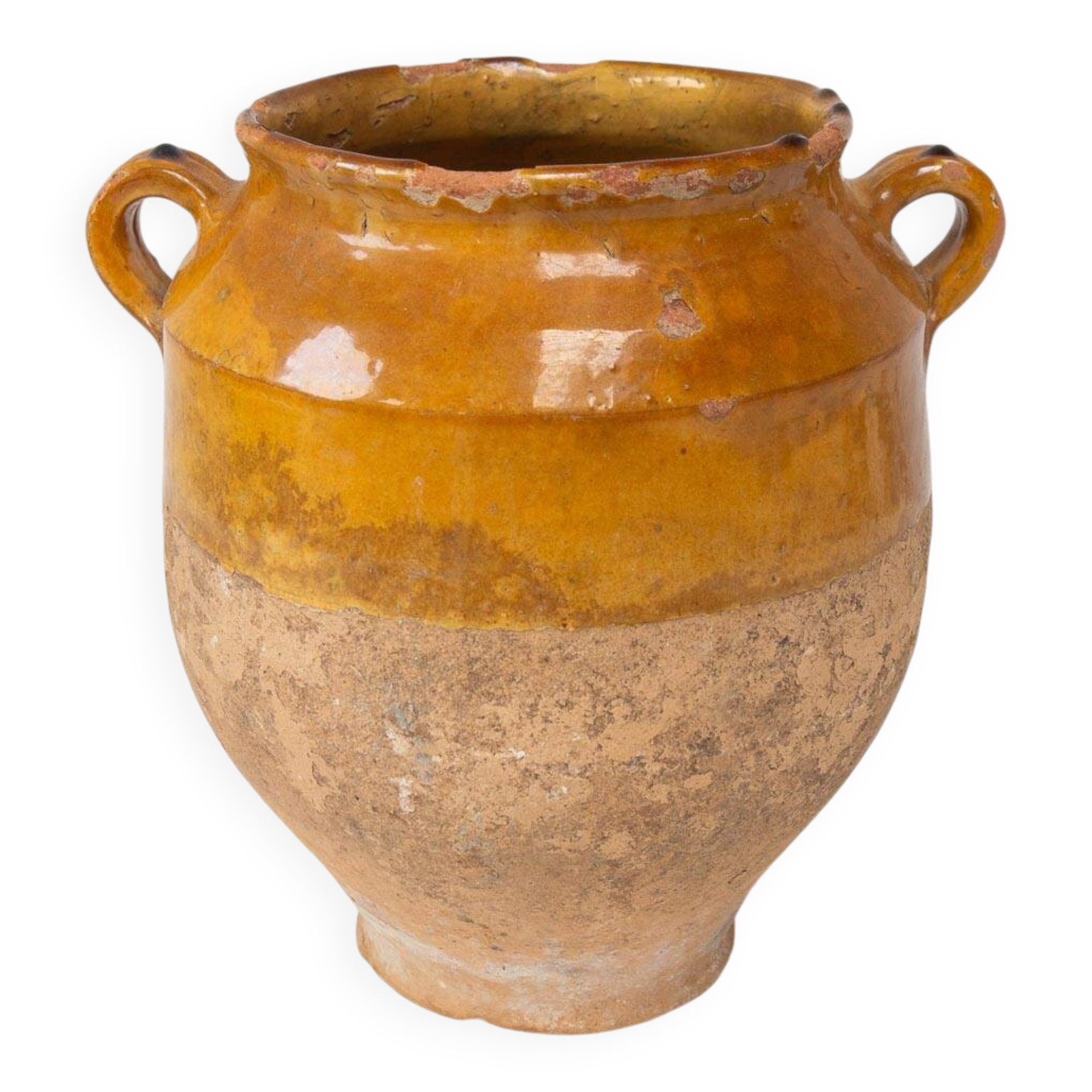 Antique yellow enamel confit pot from the 19th century