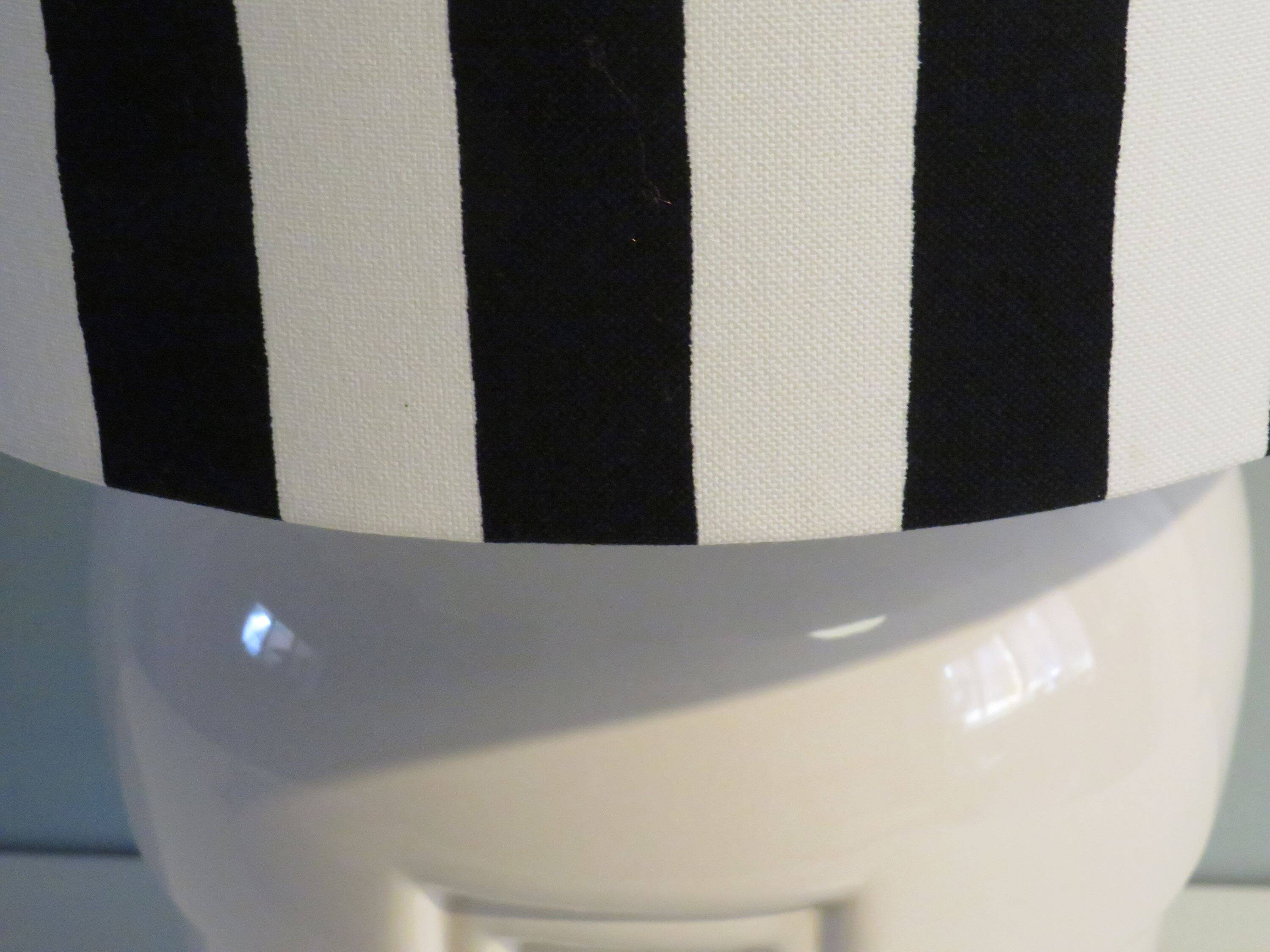 Vintage Ikea table lamp in white ceramic, Memphis style with black and white lampshade.