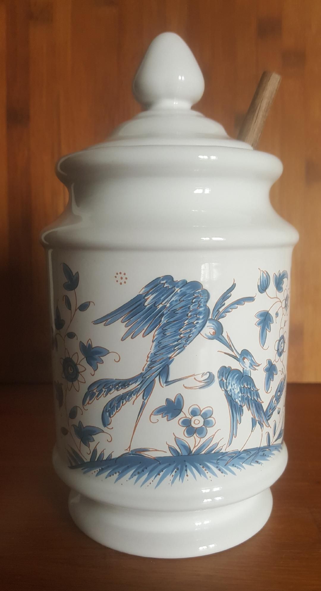 Olive pot decoration Blue moustiers in faience of Desvres GF Fourmaintraux