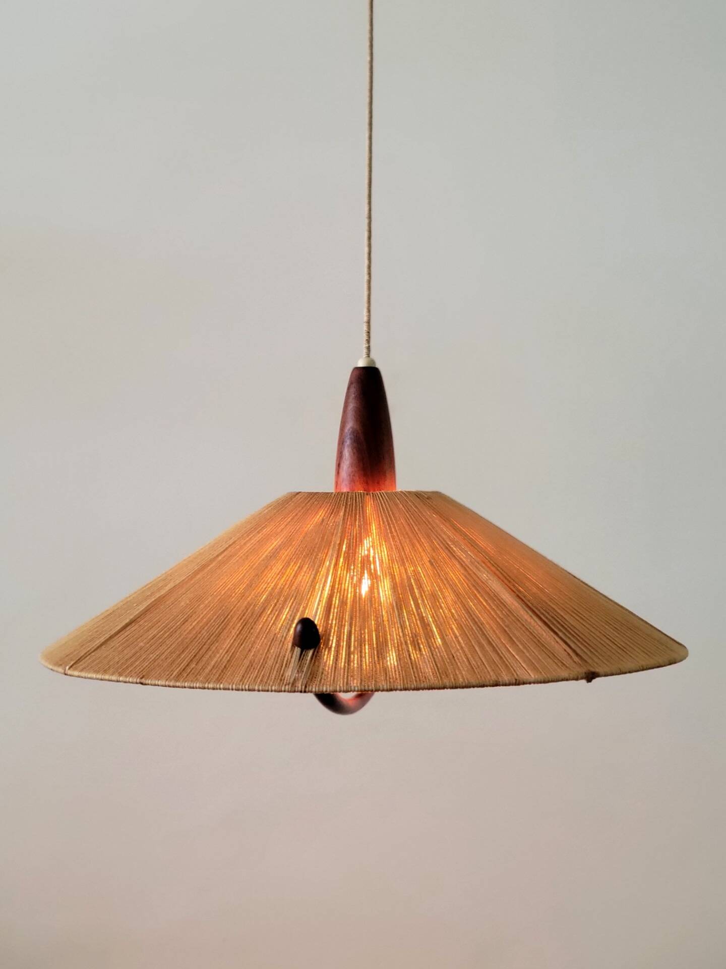 Vintage sisal hanging lamp by Temde Leuchten, 1965