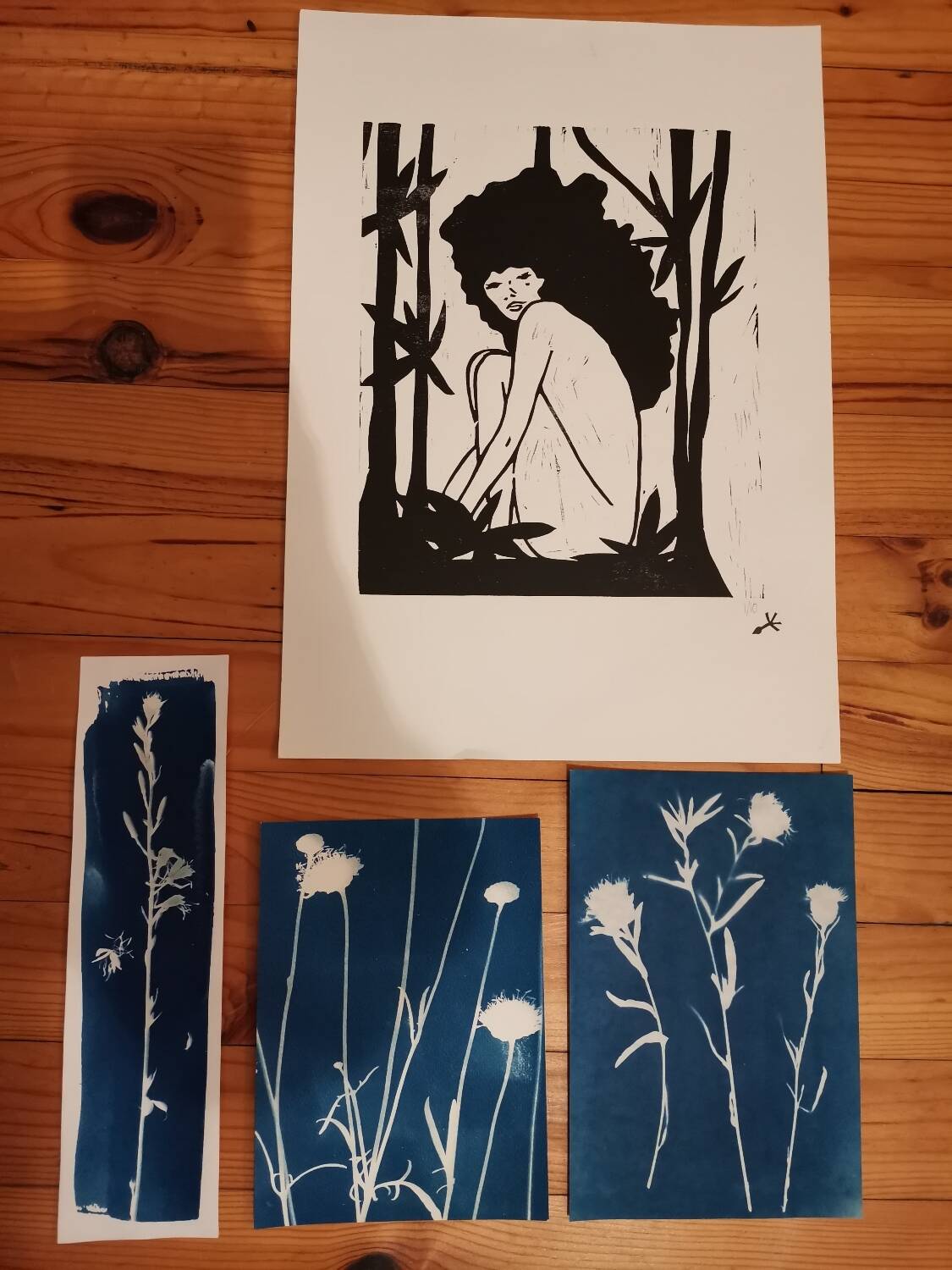Cyanotype and wood engraving lot