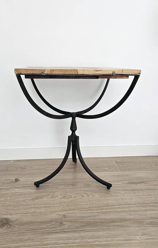 Oak and metal side table — industrial / art deco design