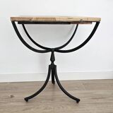 Oak and metal side table — industrial / art deco design