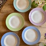 Set of 6 vintage soup plates, pastel colors and gold details