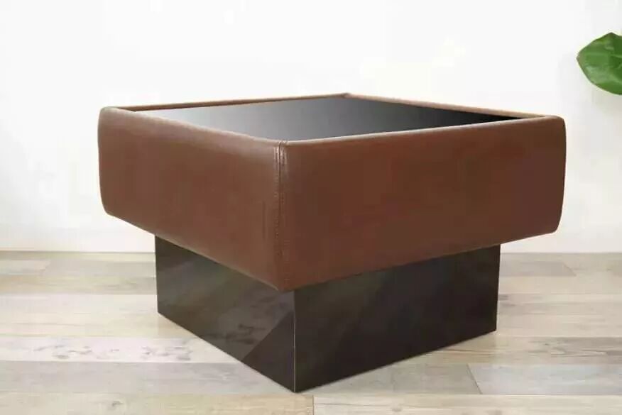 Black leather and glass coffee table