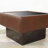 Black leather and glass coffee table