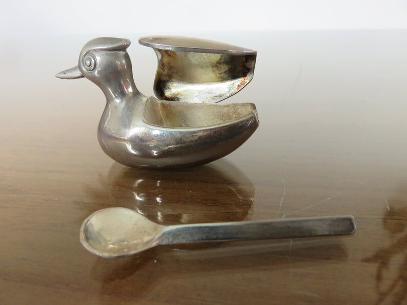 Salt, pepper "duck" silver metal 70s