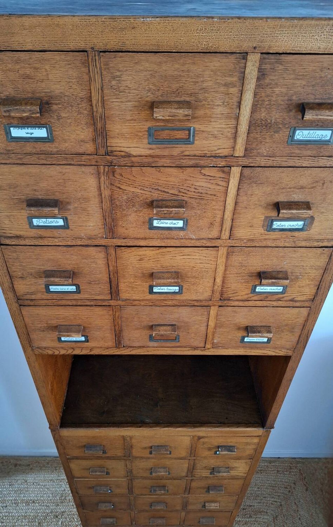 Very large vintage workshop furniture with 30 drawers, haberdashery compartments.