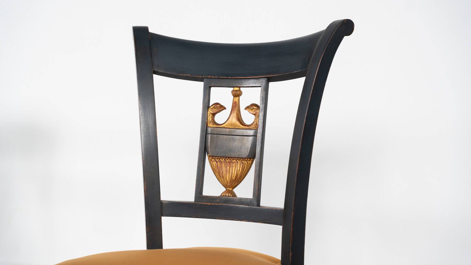 Set of 2 Black and Gold Armchairs and 4 Chairs, Empire style