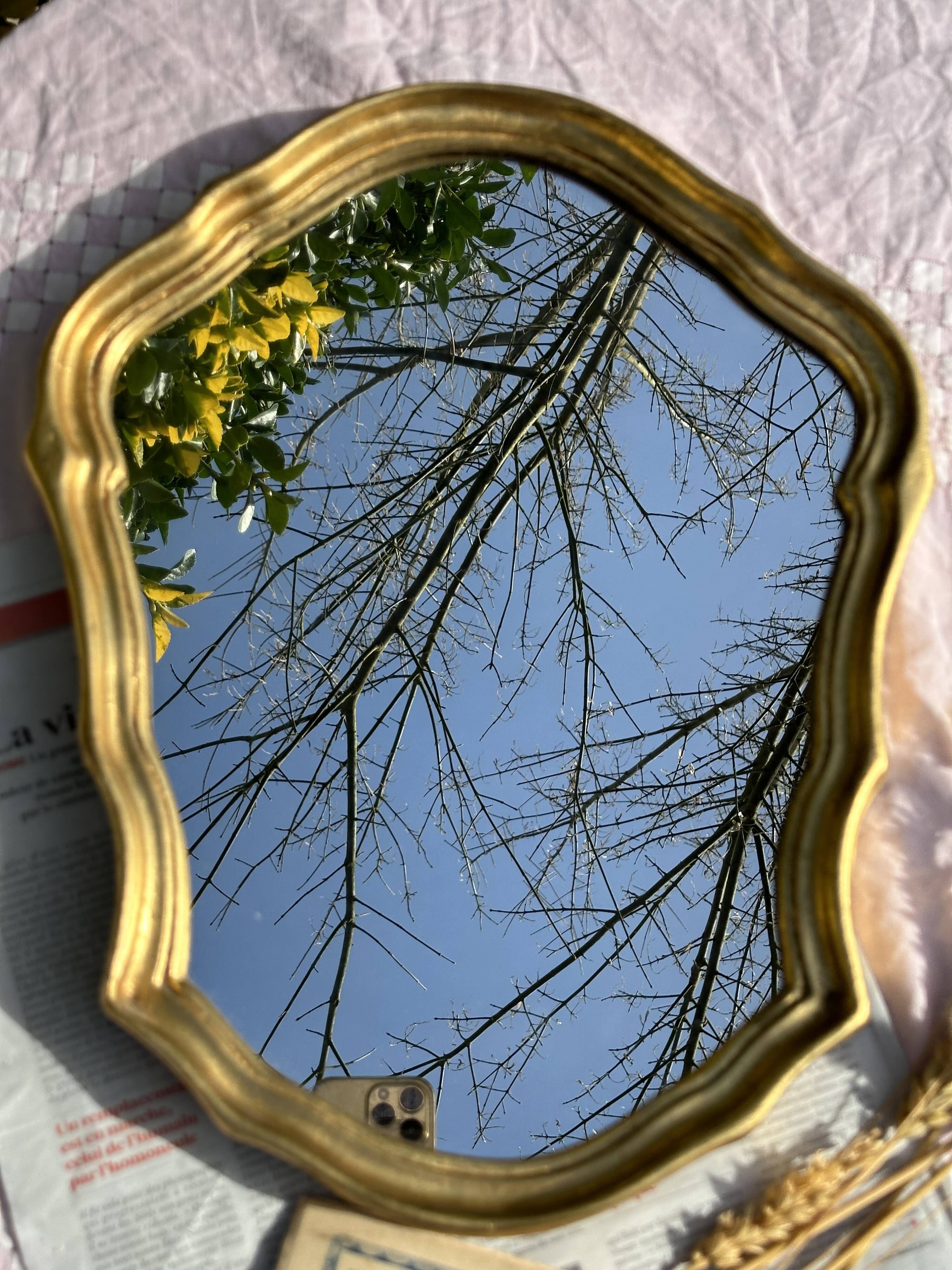 Vintage Golden Wood Carved Mirror in Louis XV Style