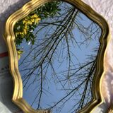 Vintage Golden Wood Carved Mirror in Louis XV Style