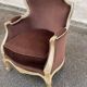 Louis XV cabriolet armchair in solid wood, beige with brown velvet fabric.