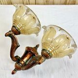 Wall lamp double fires copper metal art deco glassware ezan opalescent gilded
