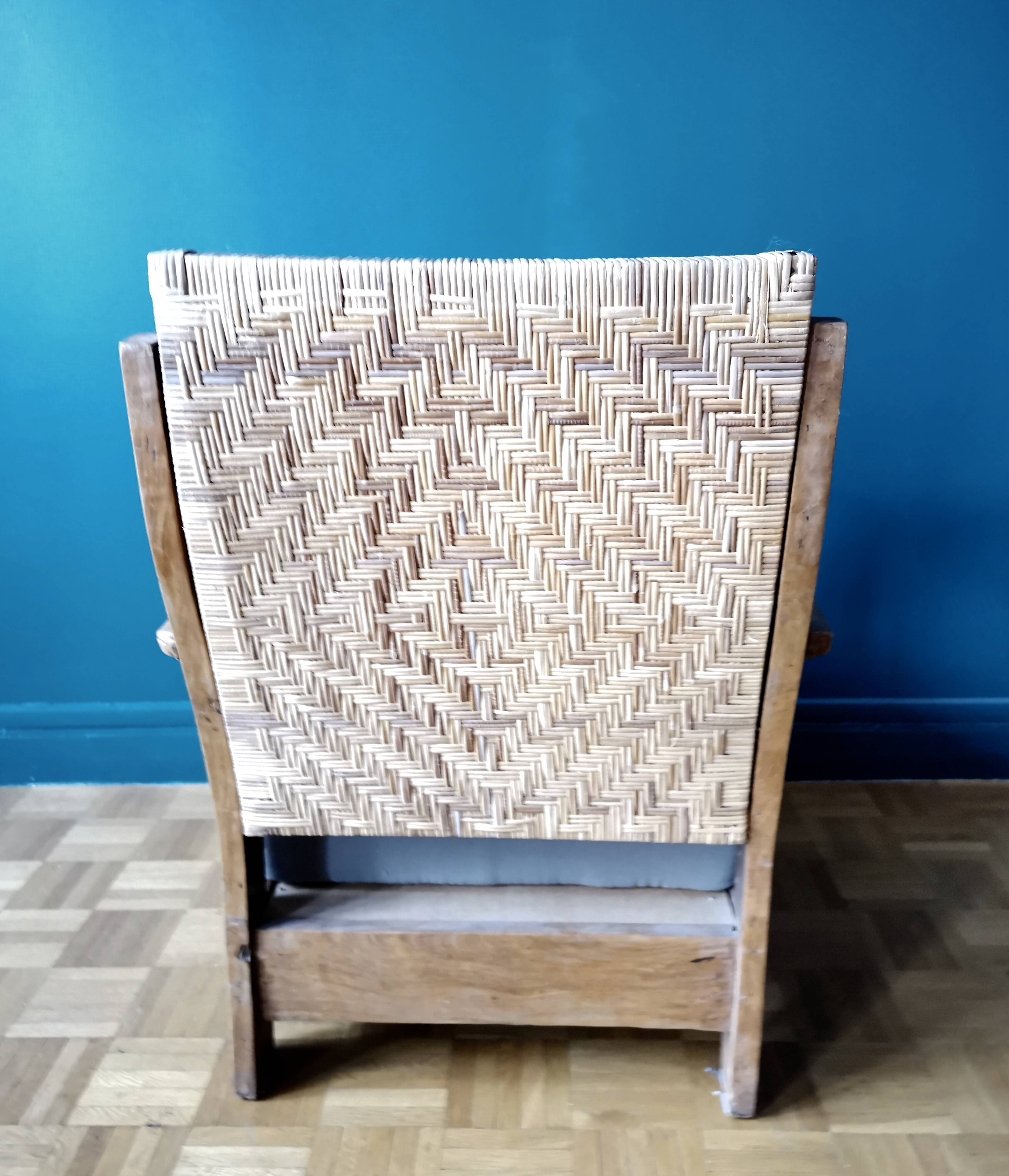 Fauteuil en teck et rotin style colonial indonésien